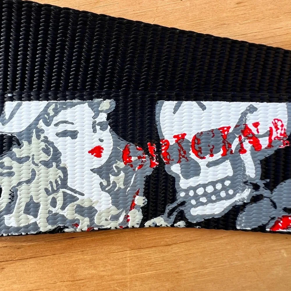 Skull Pinup Girl Nylon Web Belt Black Metal Bottle Opener Buckle 48 Inch BF51664